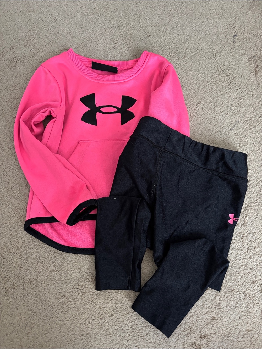 Under Armour Pink Pullover Sweatshirt and Black Leggings Set